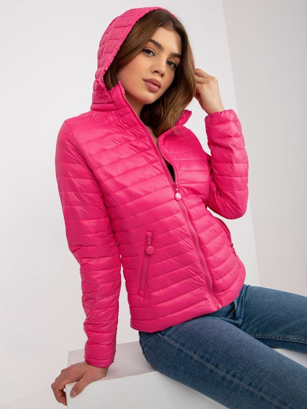 Fashionhunters Dark pink transitional quilted hooded jacket