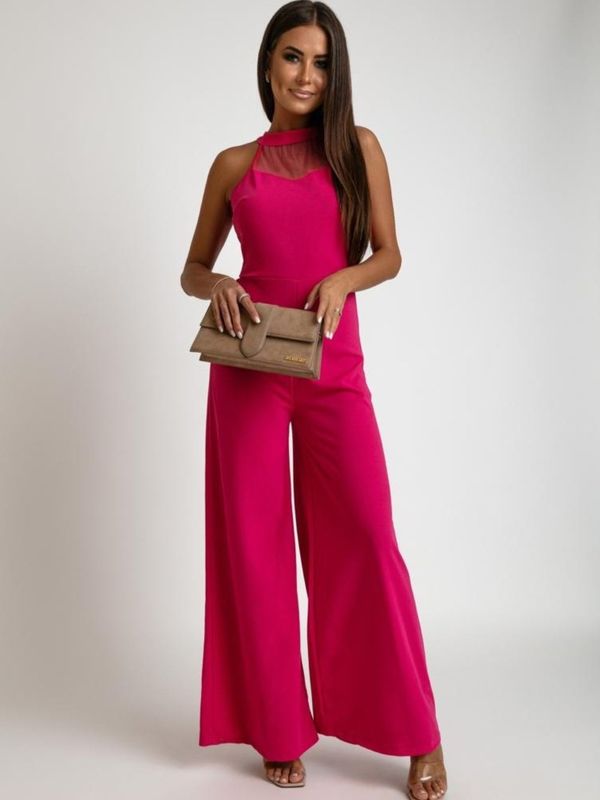 FASARDI Dark pink wide-leg jumpsuit with stand-up collar