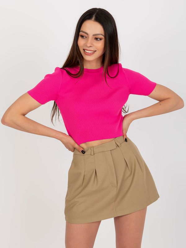 Fashionhunters Dark pink women's blouse with short sleeves