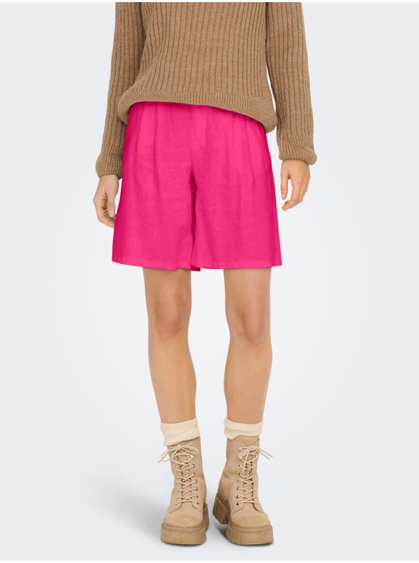 Only Dark pink women's linen shorts ONLY Caro - Women