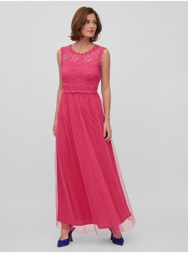 Vila Dark pink women's maxi-dress with lace VILA Lynnea - Ladies