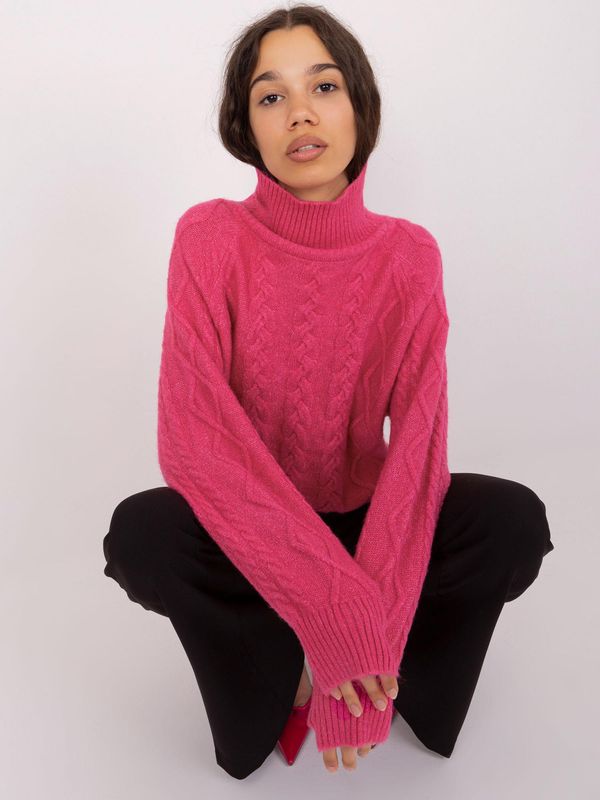 Fashionhunters Dark pink women's sweater with handbags and turtleneck