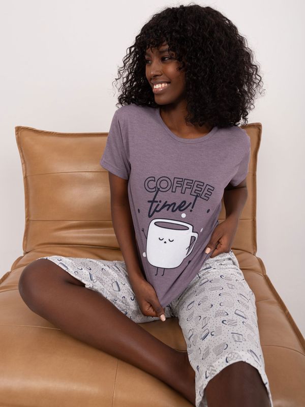 Fashionhunters Dark purple cotton pajamas with t-shirt