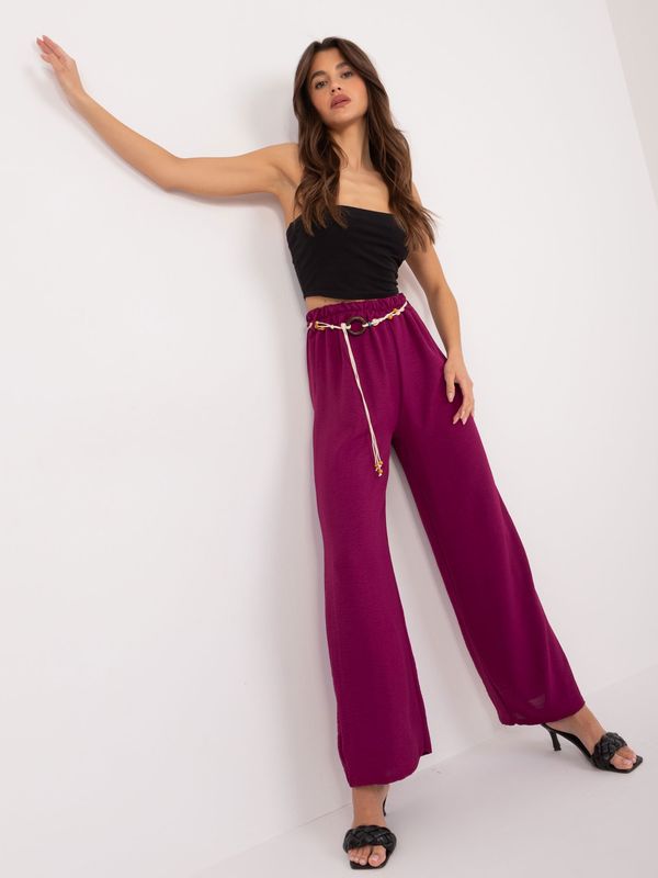 Fashionhunters Dark purple fabric trousers with belt