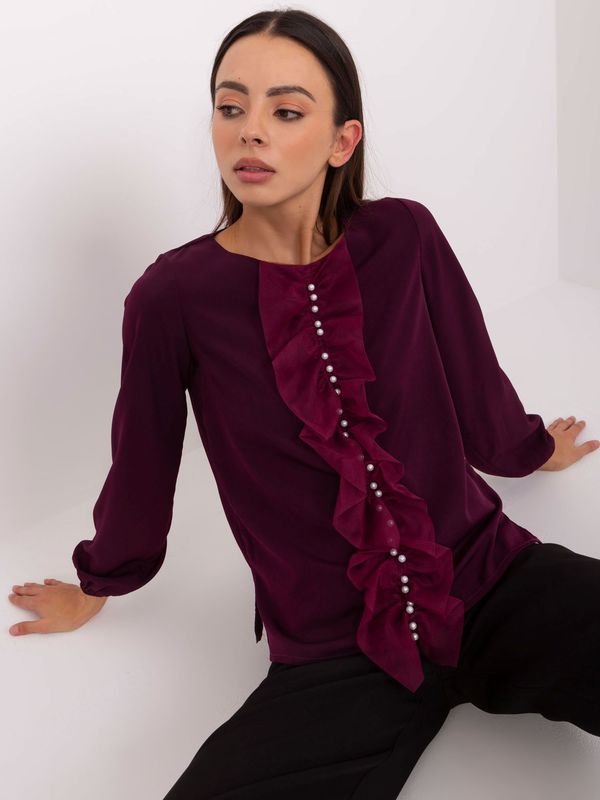 Fashionhunters Dark purple formal blouse with pearls