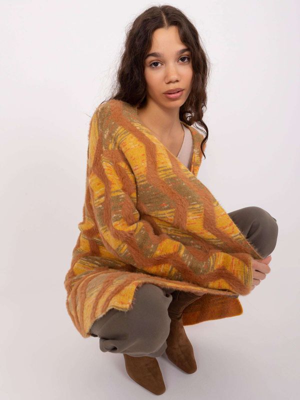 Fashionhunters Dark yellow cardigan with geometric patterns