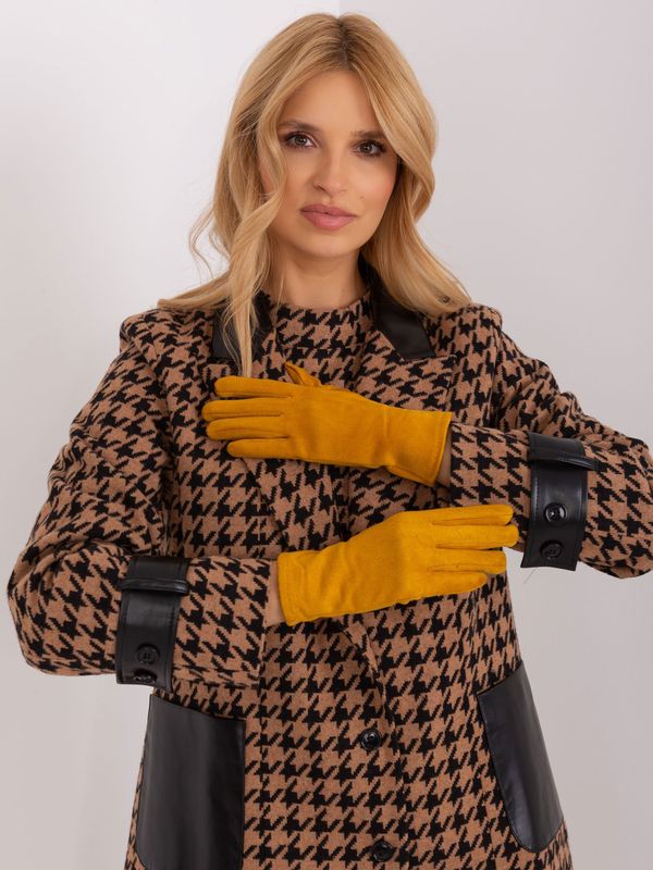 Fashionhunters Dark yellow gloves with touch function