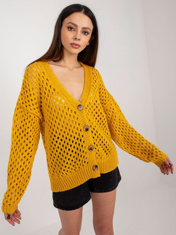 Fashionhunters Dark yellow openwork cardigan