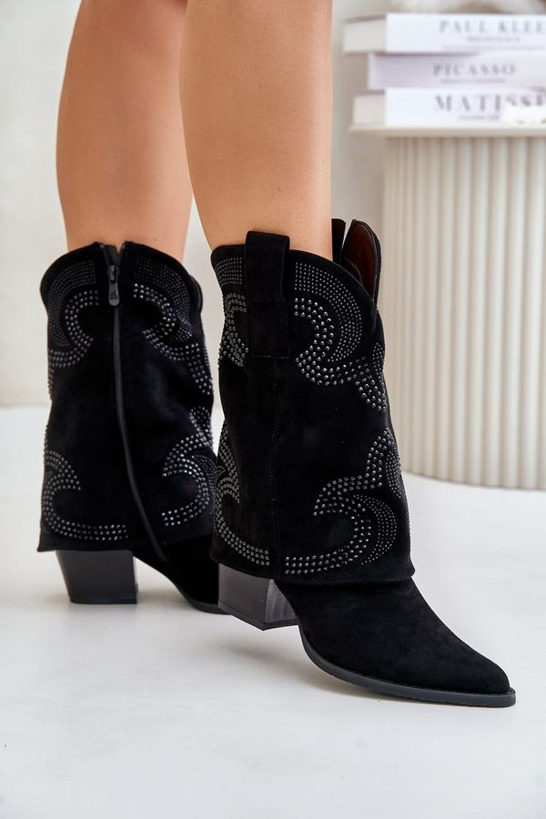 Kesi Decorated ankle cowboy boots mid-calf with heel S.Barski black