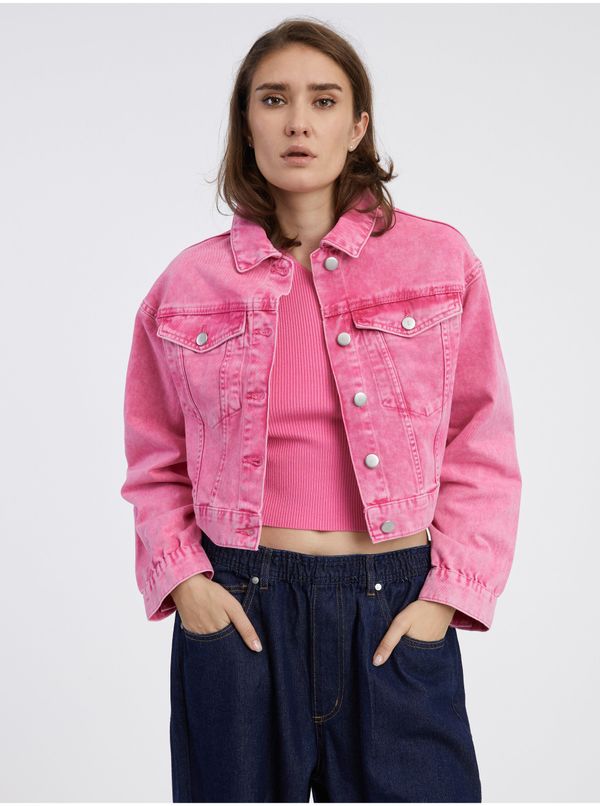 Pieces Deep Pink Women's Crop Top Denim Jacket Pieces Liv