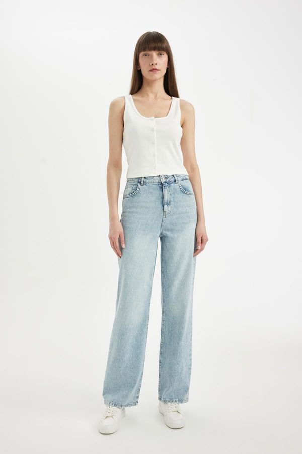 DEFACTO DEFACTO 90's Wide Leg High Waist Long Jean Washed Trousers