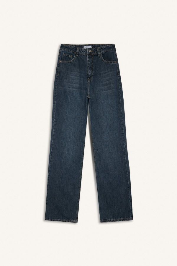 DEFACTO DEFACTO 90's Wide Leg High Waist Long Jean Washed Trousers