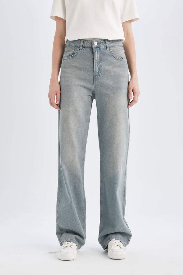 DEFACTO DEFACTO 90's Wide Leg High Waist Long Jean Washed Trousers