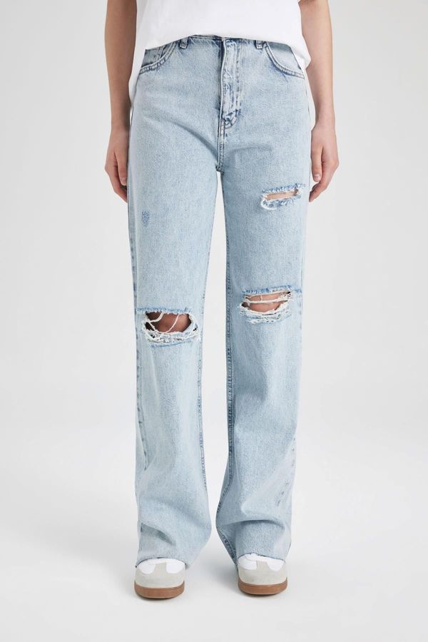 DEFACTO DEFACTO 90's Wide Leg Ripped Detailed High Waist Leg Tip Cut Down Long Jean Washer Pants