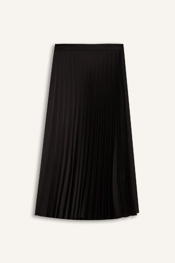 DEFACTO DEFACTO A-Line High Waist Pleated Basic Plain Satin Maxi Skirt