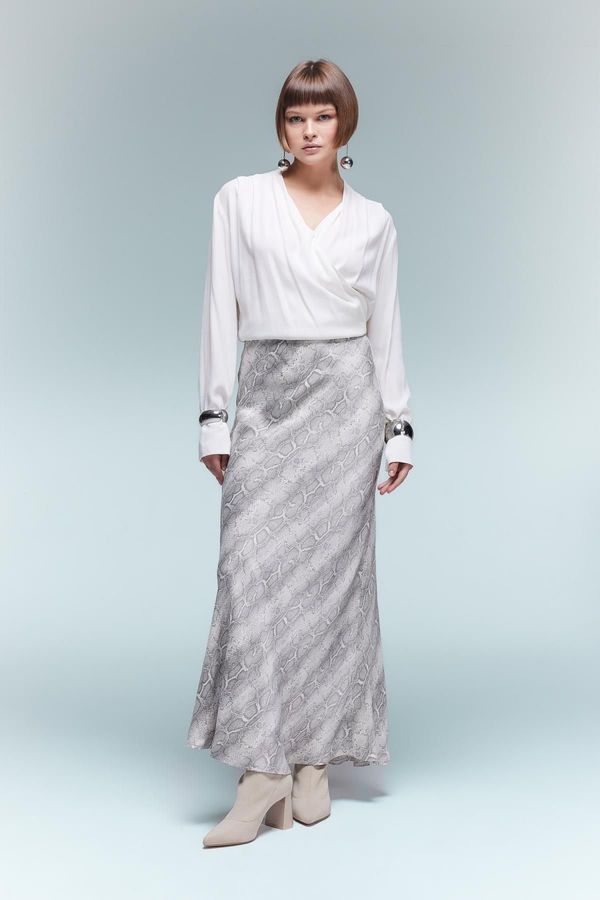 DEFACTO DEFACTO A-Line Patterned Normal Waist Satin Midi Skirt