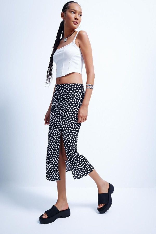 DEFACTO DEFACTO A-Line Polka Dot Leatherette Midi Skirt