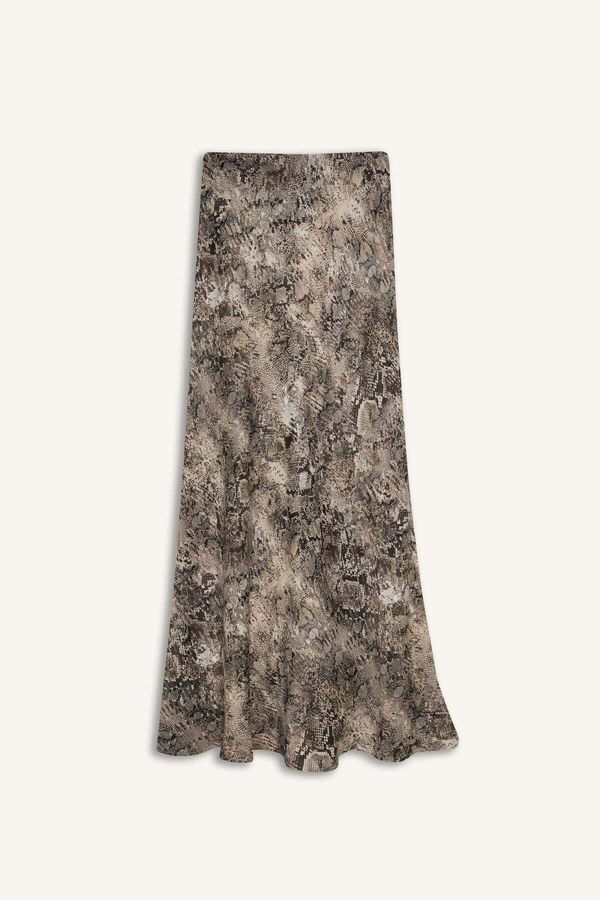 DEFACTO DEFACTO A-Line Snakeskin Patterned High Waist Satin Midi Skirt