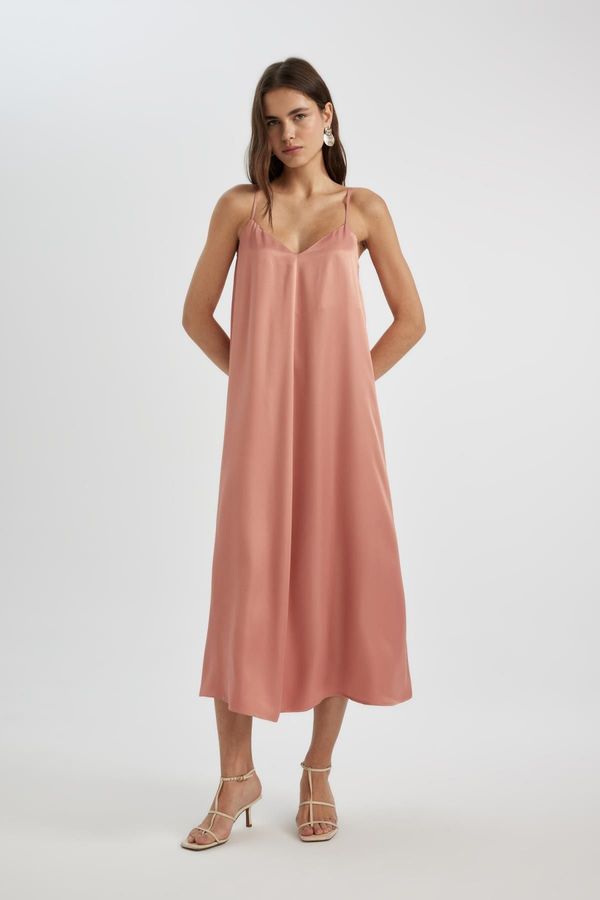 DEFACTO DEFACTO A-Line V-Neck Satin Adjustable Strap Midi Dress