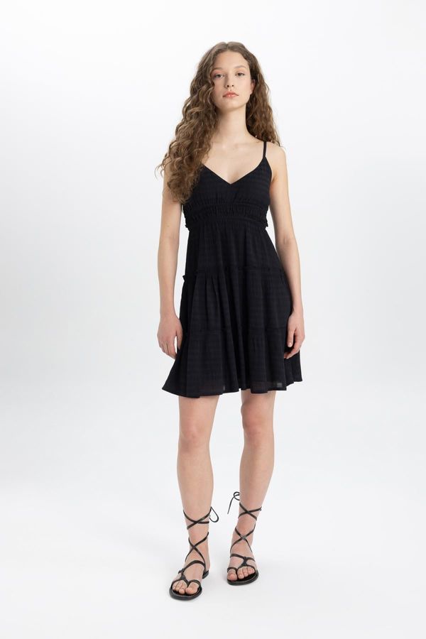 DEFACTO DEFACTO A-Line V-Neck Strap Black Short Sleeve Dress