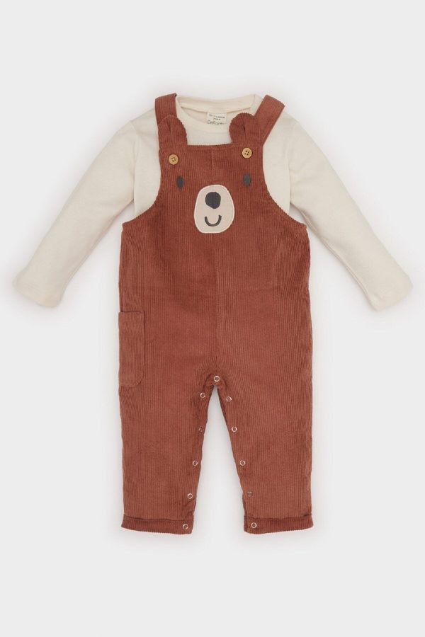 DEFACTO DEFACTO Baby Boy 2-Piece Set Crew Neck Long Sleeve T-Shirt Velvet Teddy Bear Printed Overalls Jumpsuit