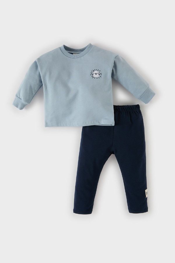 DEFACTO DEFACTO Baby Boy 2-Piece Set Crew Neck Printed Sweatshirt Elastic Waist Bottom