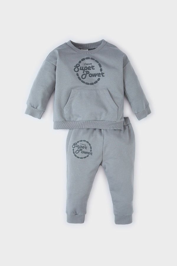 DEFACTO DEFACTO Baby Boy 2-Piece Set Crew Neck Printed Sweatshirt Elastic Waist Tracksuit Bottoms