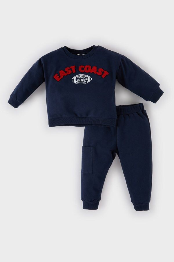 DEFACTO DEFACTO Baby Boy 2-Piece Set Crew Neck Printed Sweatshirt Elastic Waist Tracksuit Bottoms