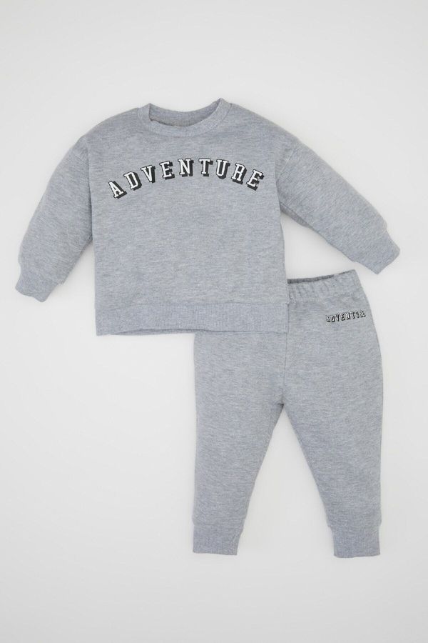 DEFACTO DEFACTO Baby Boy 2-Piece Set Crew Neck Printed Sweatshirt Top Elastic Waist Jogger Tracksuit Bottoms