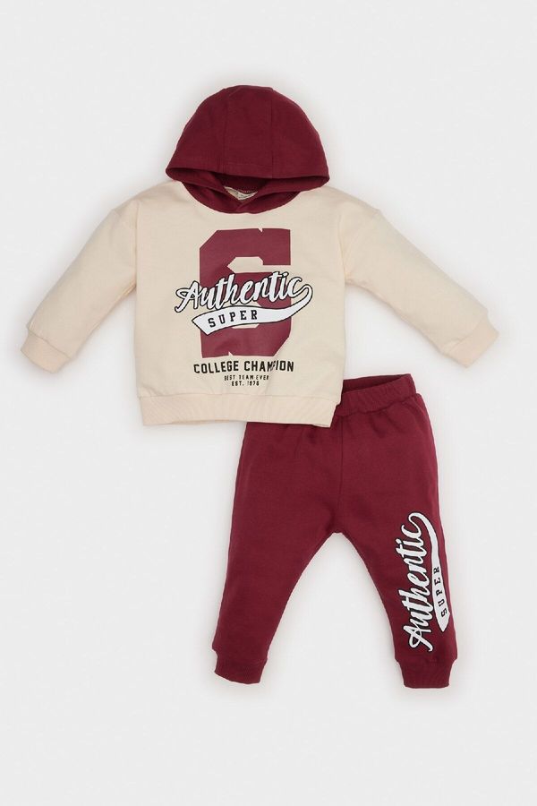 DEFACTO DEFACTO Baby Boy 2-Piece Set Hooded Printed Sweatshirt Elastic Waist Tracksuit Bottoms