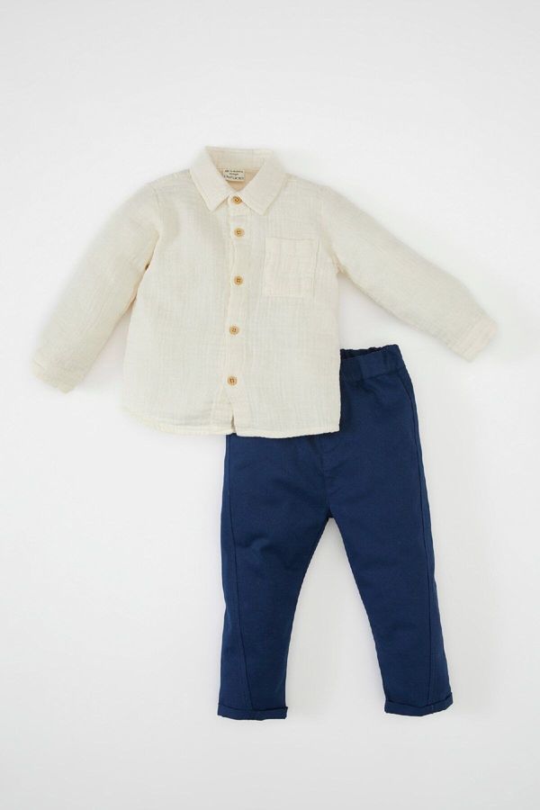 DEFACTO DEFACTO Baby Boy 2-Piece Set Muslin Long Sleeve Shirt Elastic Waist Trousers