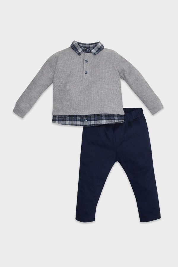 DEFACTO DEFACTO Baby Boy 2-Piece Set Shirt Collar Thessaloniki Fabric Sweatshirt Elastic Waist Trousers