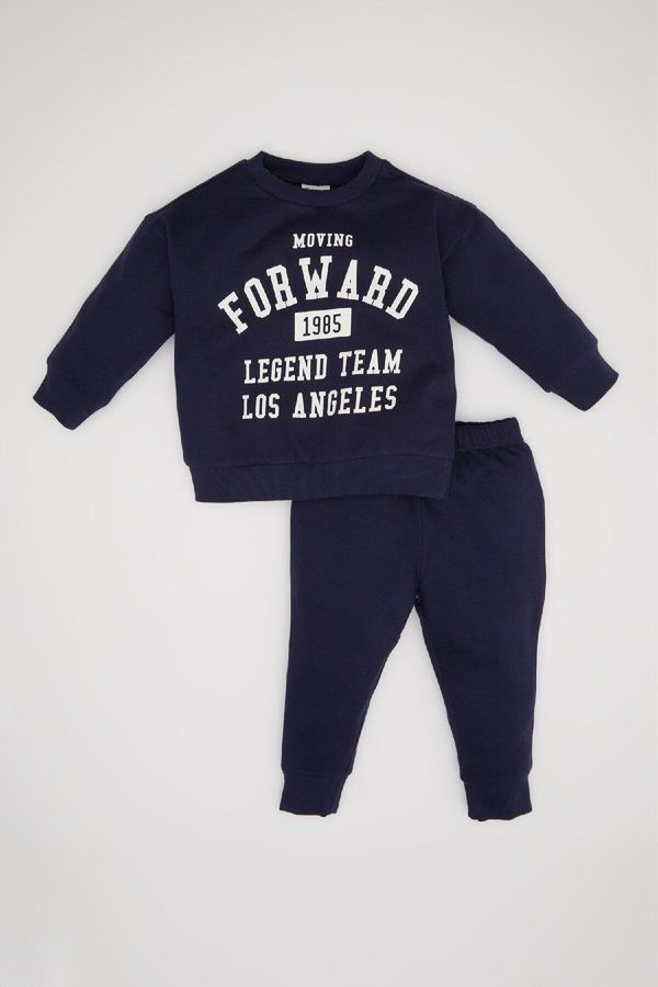 DEFACTO DEFACTO Baby Boy 2-Piece Set Slogan Printed Crew Neck Sweatshirt Top Jogger Sweatpants