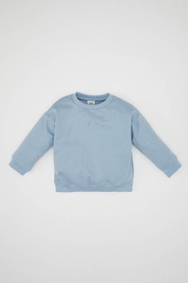 DEFACTO DEFACTO Baby Boy Blue 100% Cotton Regular Fit Crew Neck Sweatshirt