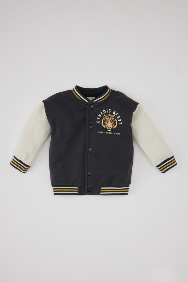 DEFACTO DEFACTO Baby Boy Bomber Collar Tiger Patterned College Cardigan