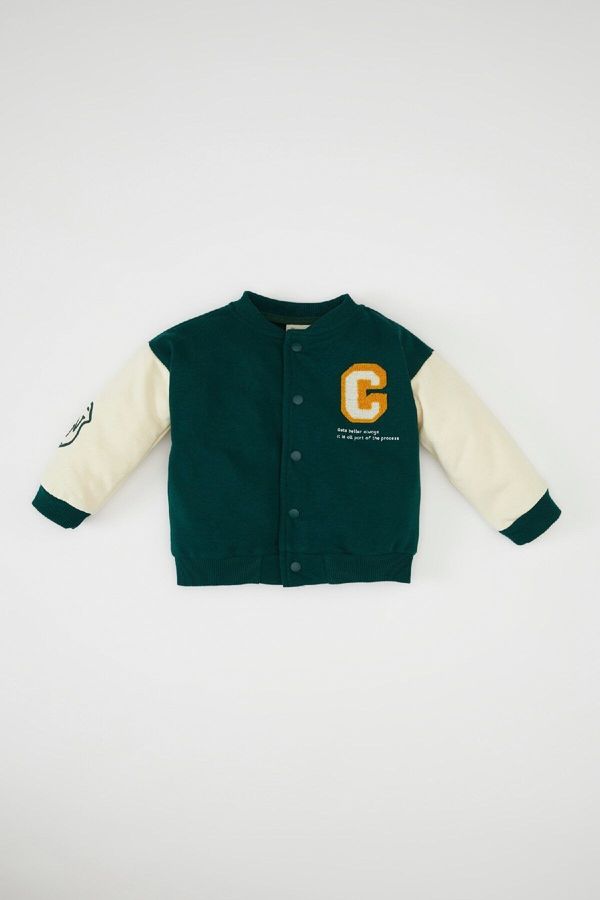 DEFACTO DEFACTO Baby Boy College Collar Bomber Printed Cardigan