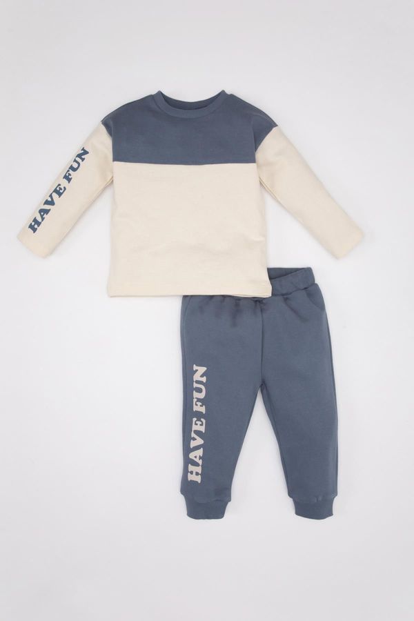 DEFACTO DEFACTO Baby Boy Color Block Long Sleeve Combed Cotton T-shirt Sweatpants 2-Piece Set