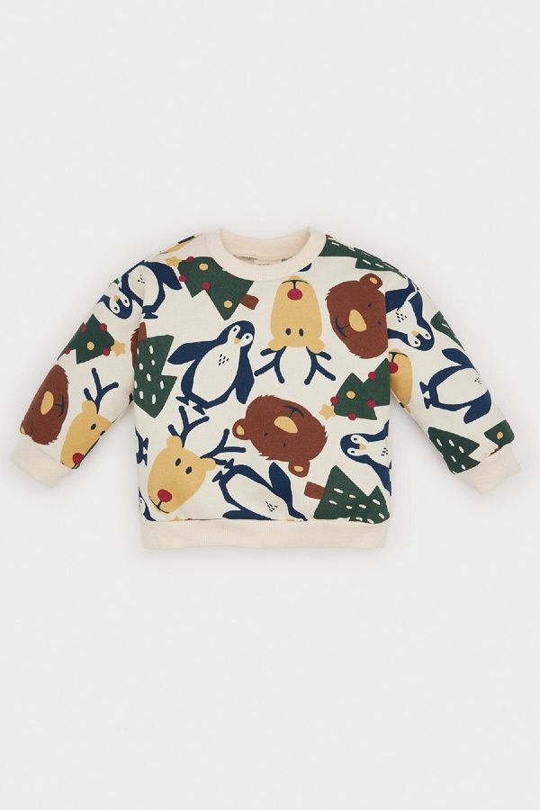 DEFACTO DEFACTO Baby Boy Crew Neck New Year Printed Soft Furry Sweatshirt