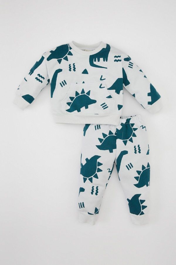 DEFACTO DEFACTO Baby Boy Dinosaur Printed Sweatshirt Sweatpants Set of 2