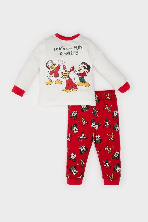 DEFACTO DEFACTO Baby Boy Disney Mickey & Minnie Christmas Themed Pajama Set Crew Neck Long Sleeve Top Waist La