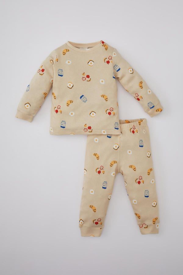 DEFACTO DEFACTO Baby Boy Food Printed Long Sleeve Waffle Pajama Set