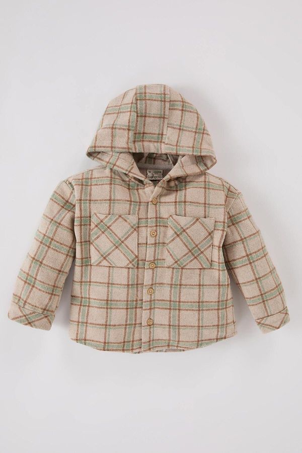 DEFACTO DEFACTO Baby Boy Hooded Check Flannel Long Sleeve Shirt