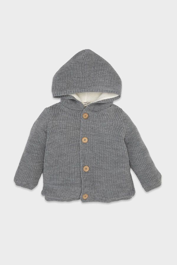 DEFACTO DEFACTO Baby Boy Hooded Plush Lined Button Closure Knitted Cardigan