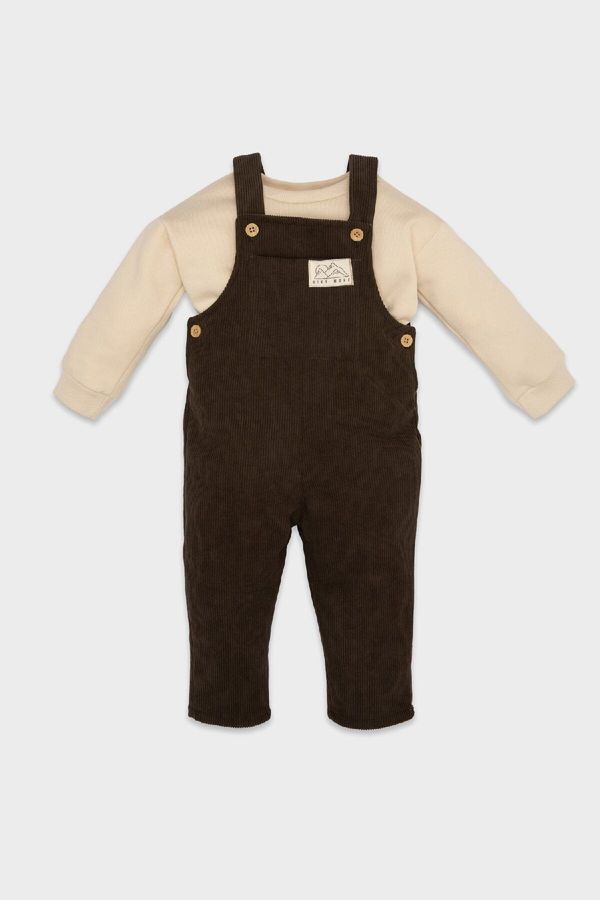 DEFACTO DEFACTO Baby Boy Long Sleeve T-Shirt Printed Velvet Overalls 2-Piece Set