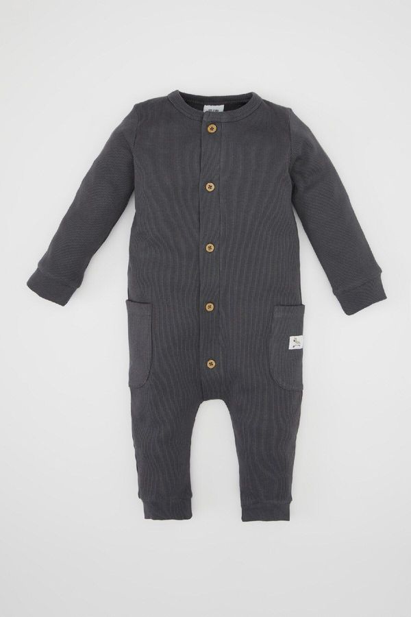 DEFACTO DEFACTO Baby Boy Newborn Anthracite Buttoned Pocket Ribbed Camisole Overalls