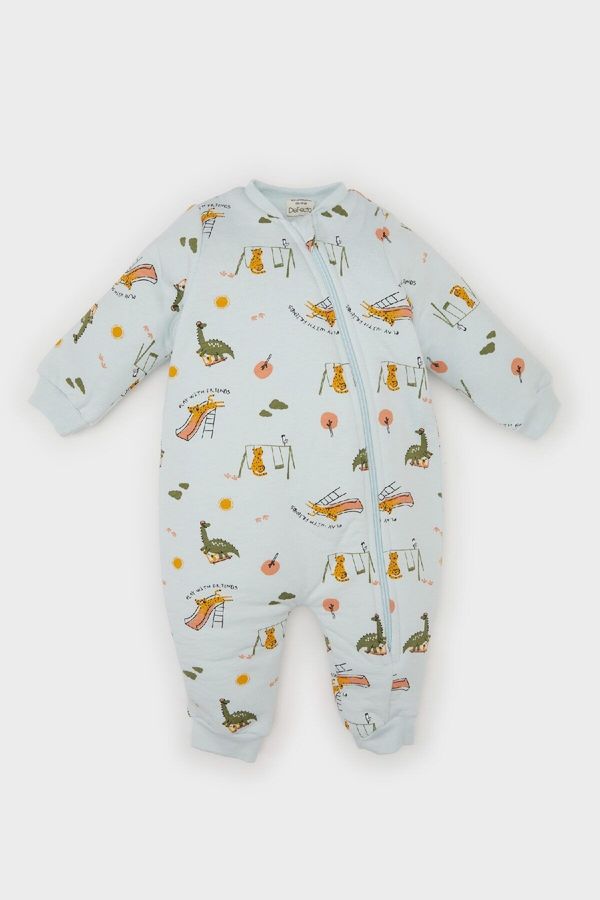 DEFACTO DEFACTO Baby Boy Newborn Dinosaur Printed Zippered 2.5 Tog Fiber Combed Cotton Long Sleeve Jumpsuit