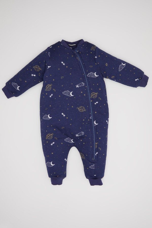 DEFACTO DEFACTO Baby Boy Newborn Fiber Star Patterned Zippered Combed Cotton Long Sleeve Sleeping Bag