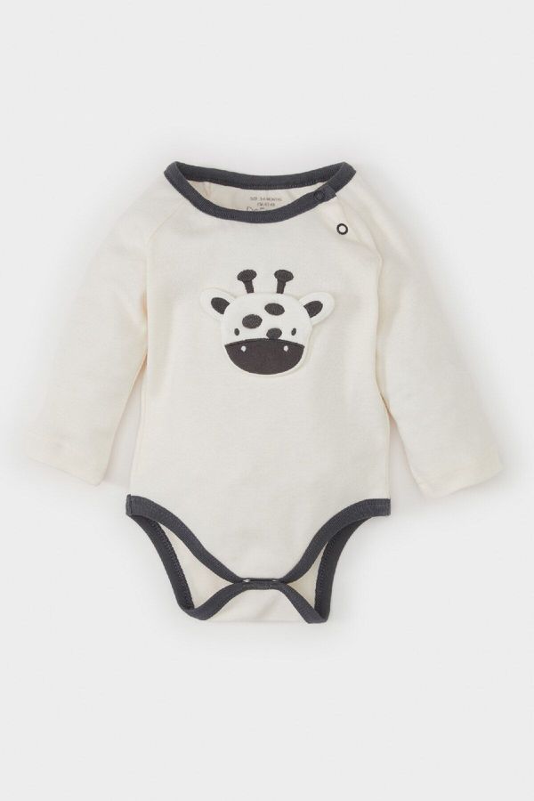 DEFACTO DEFACTO Baby Boy Newborn Giraffe Embroidered Long Sleeve Snap Bodysuit