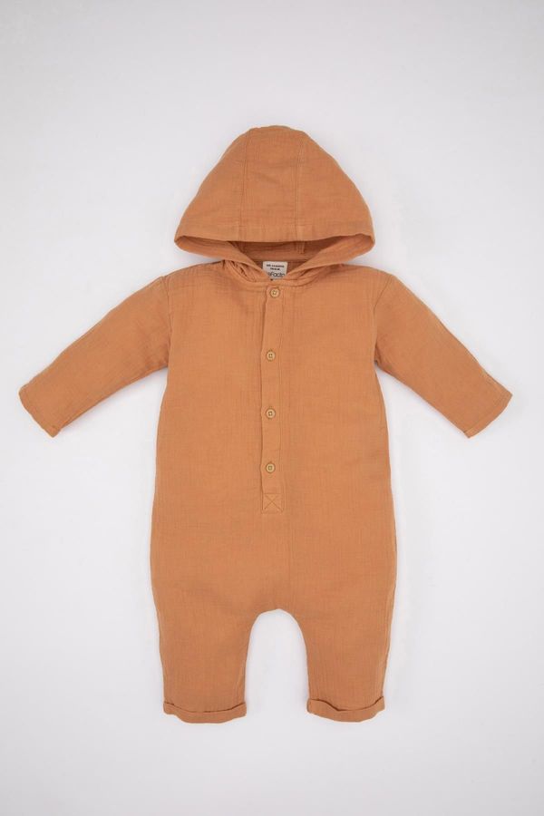 DEFACTO DEFACTO Baby Boy Newborn Hooded Muslin Long Sleeve Jumpsuit