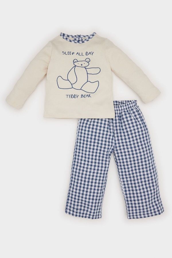 DEFACTO DEFACTO Baby Boy Pajama Set Bear Printed Long Sleeve Top Plaid Woven Bottom